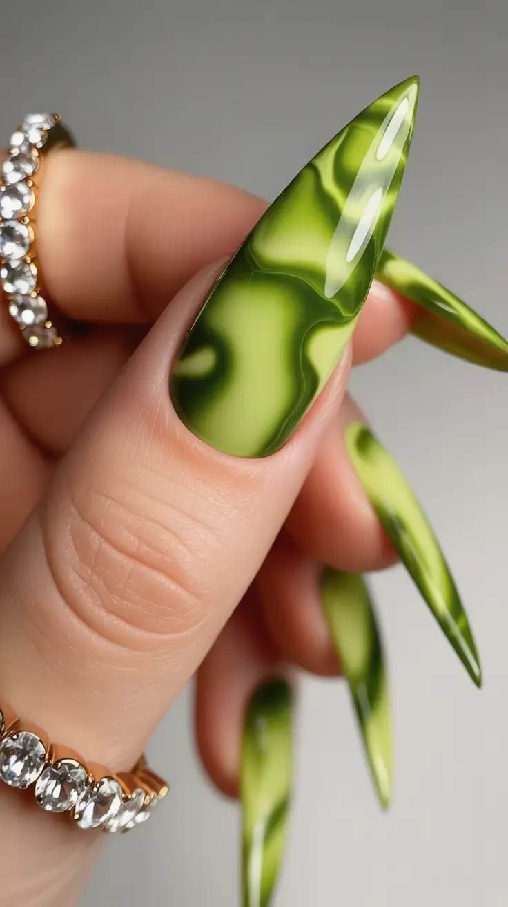 long fall nails trends 2025 Lime Marble Pop