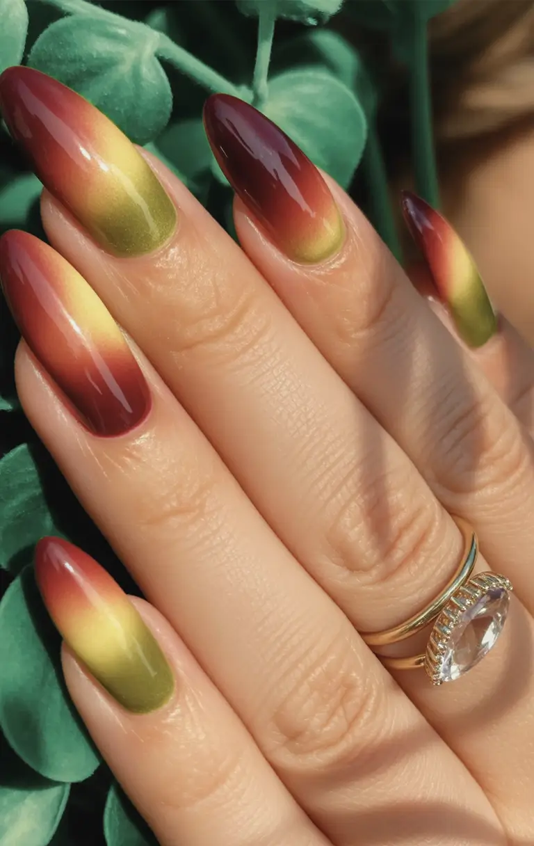 long fall nails trends 2025 Fiery Autumn Gradient Nails