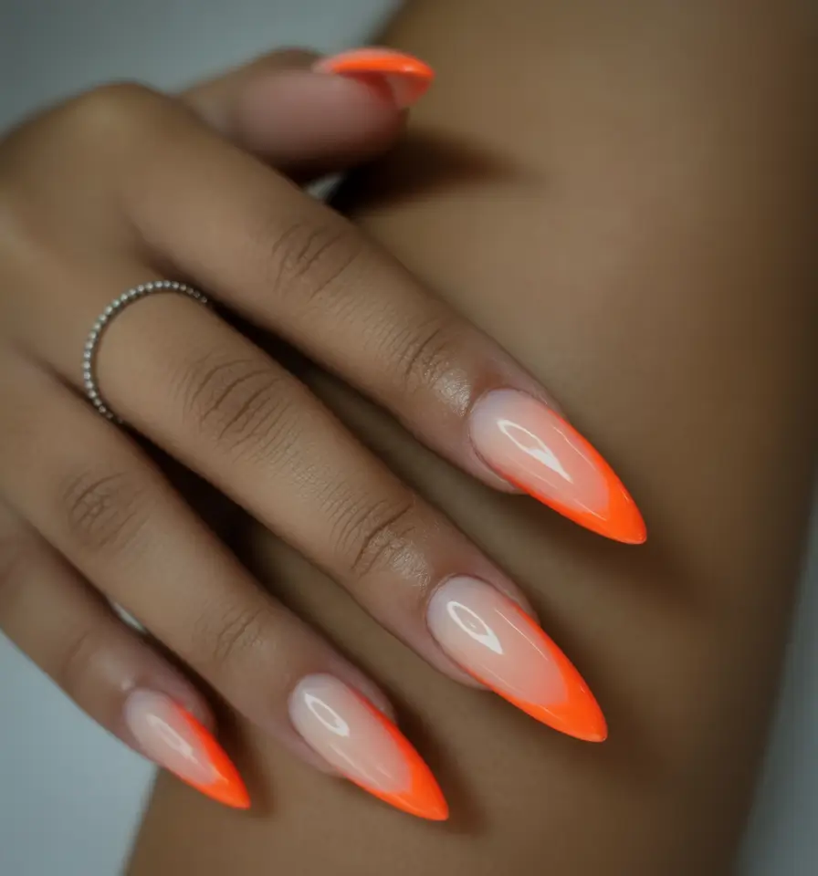 long fall nails trends 2025 Neon Edge French Glow