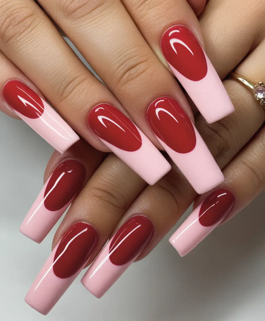 long fall nails trends 2025 Playful Red and Pink Contrast