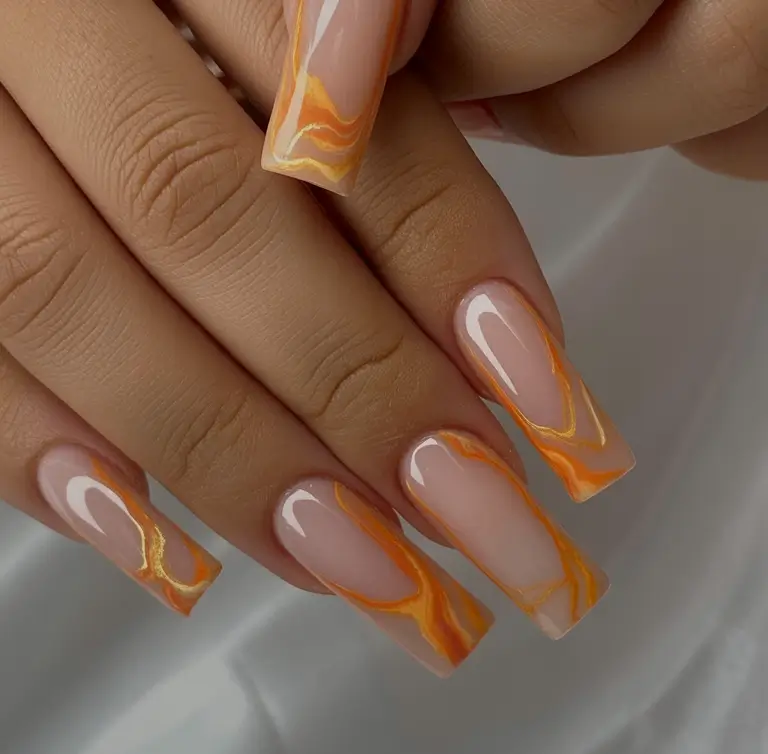 long fall nails trends 2025 Golden Ombre Sunshine