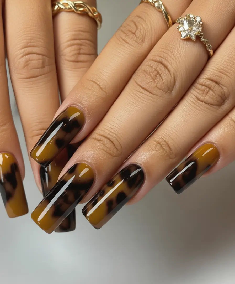 long fall nails trends 2025 Orange Marble Waves