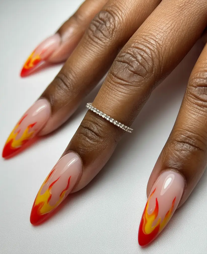 long fall nails trends 2025 Flame Red Drama