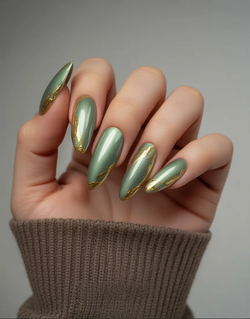 long fall nails trends 2025 Olive and Gold Luxe