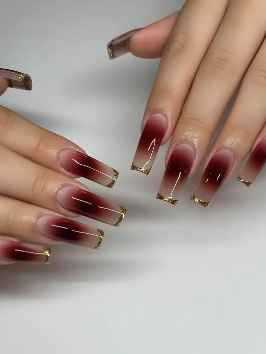 long fall nails trends 2025 Smoky Ombre Coffin Tips