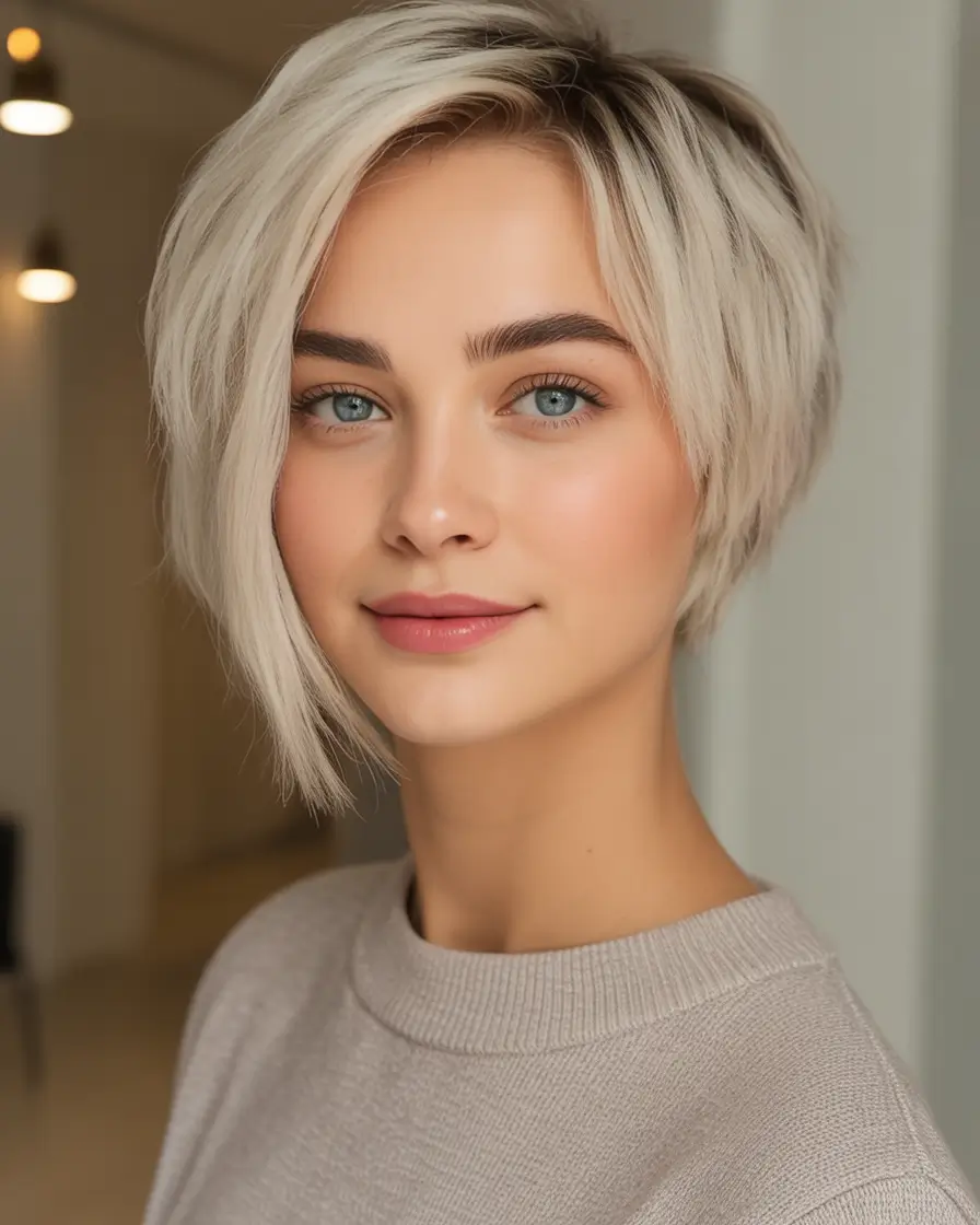 Must-Try Short Haircuts for Fall 2025 Choppy Platinum Bob with Subtle Side Part