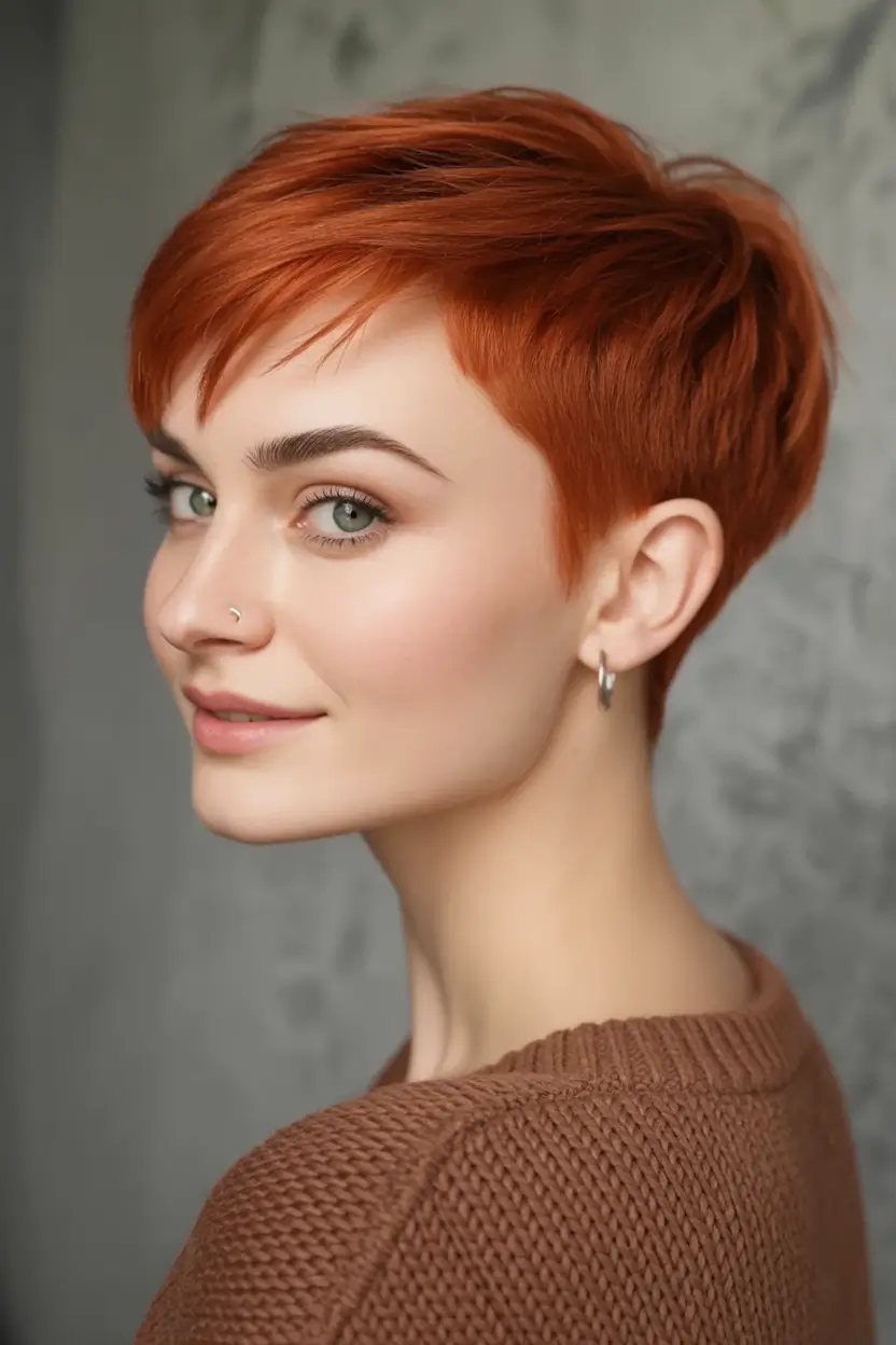 Must-Try Short Haircuts for Fall 2025 Fiery Micro Pixie in Glossy Copper Red