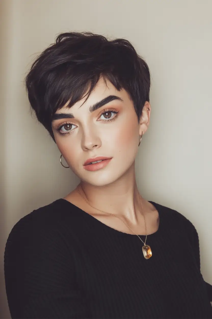 Must-Try Short Haircuts for Fall 2025 Dark Chocolate Pixie with Sculpted Layers