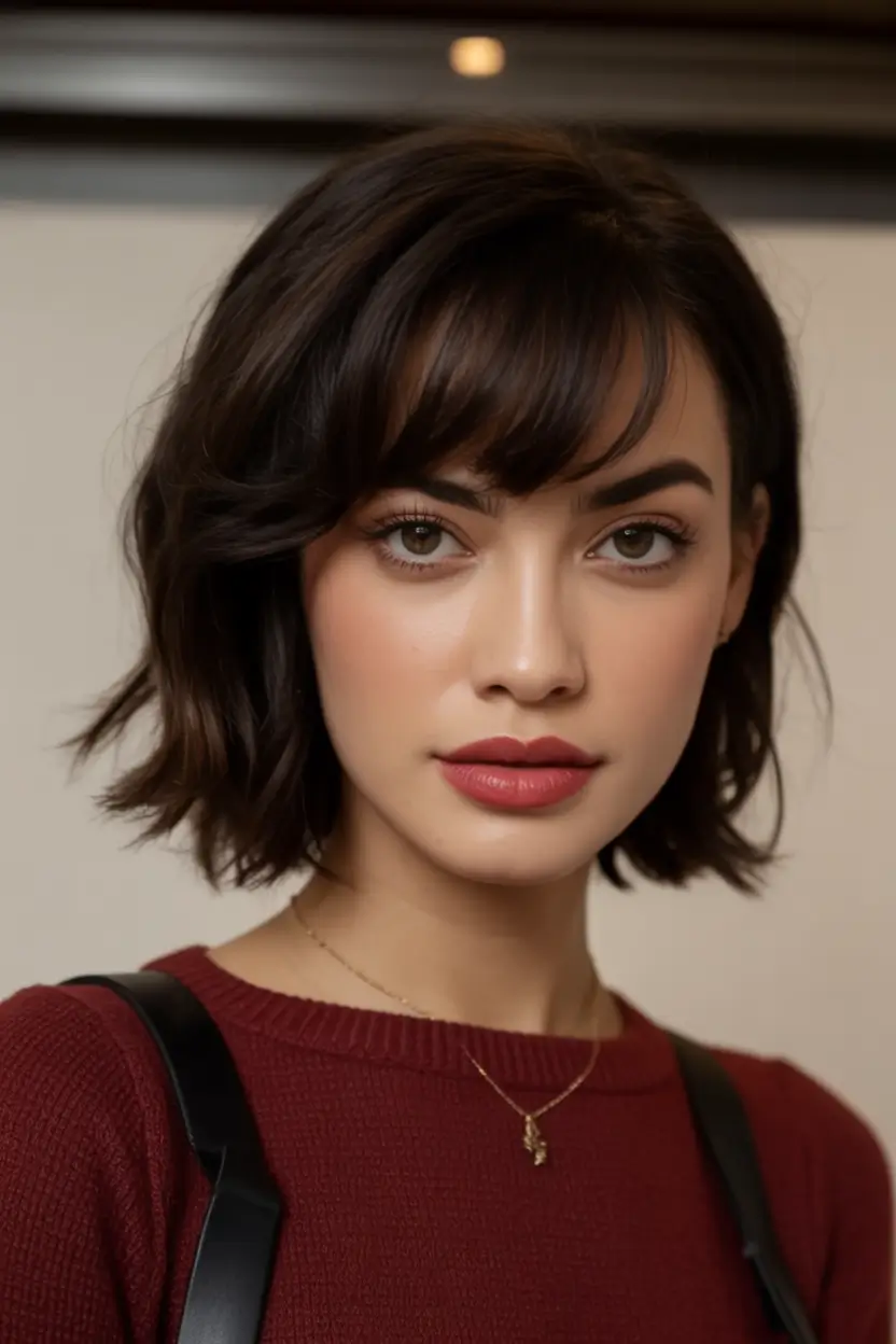 Must-Try Short Haircuts for Fall 2025 Textured Bob with Sweeping Fringe and Autumn Warmth