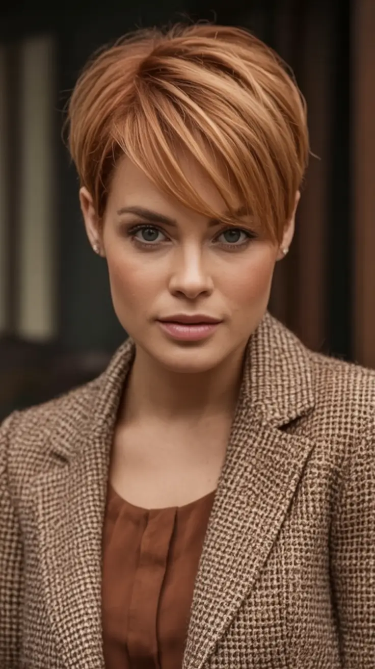 Must-Try Short Haircuts for Fall 2025 Layered Auburn Pixie with Side Bangs