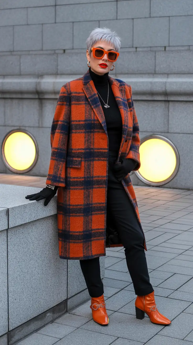 new fall fashion clothes 2025 Bold Plaid and Fiery Orange