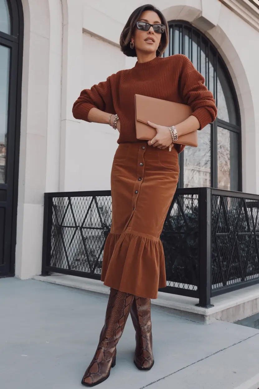 new fall fashion clothes 2025 Earthy Tones With a Statement Skirt