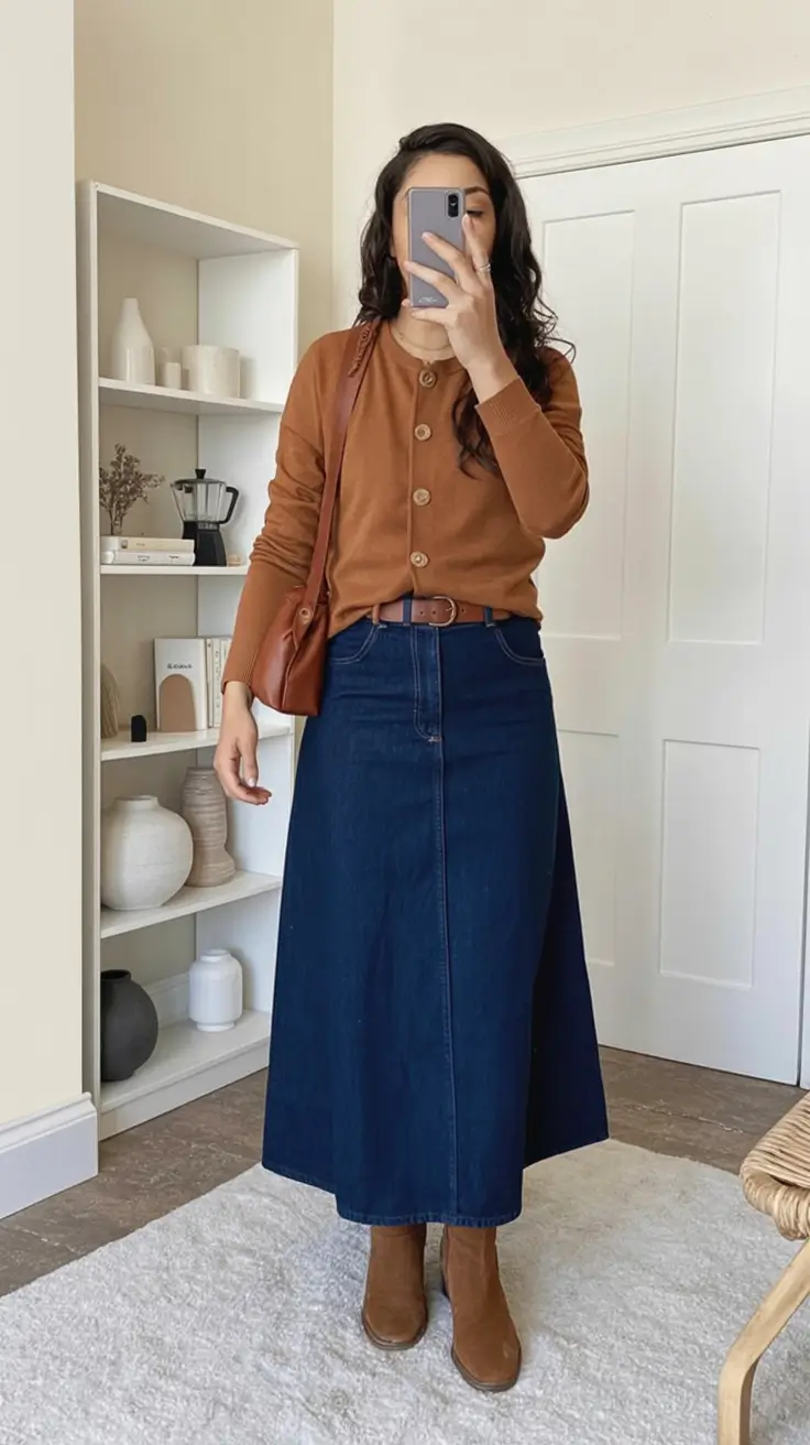 Office-ready fall outfits ideas for work in 2025 Coffee-Colored Layers and Denim