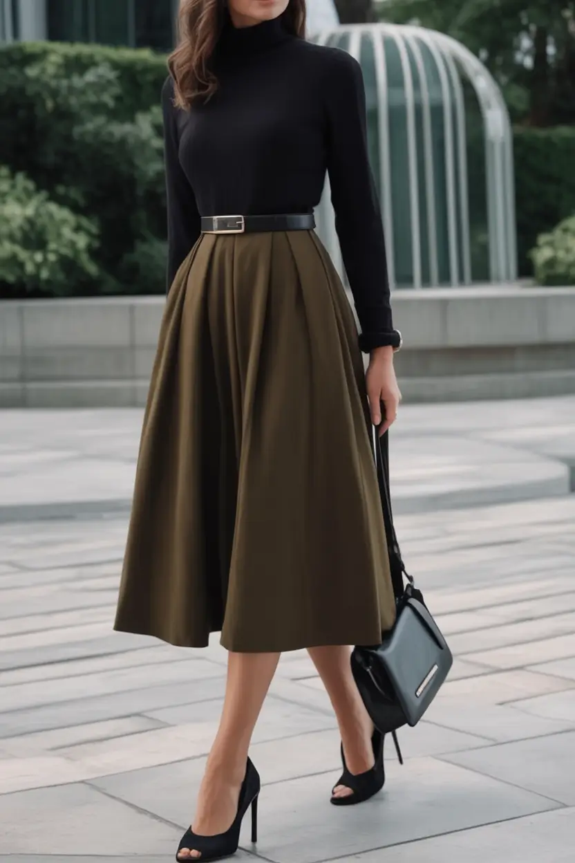 Office-ready fall outfits ideas for work in 2025 Monochrome Drama with Olive Flair