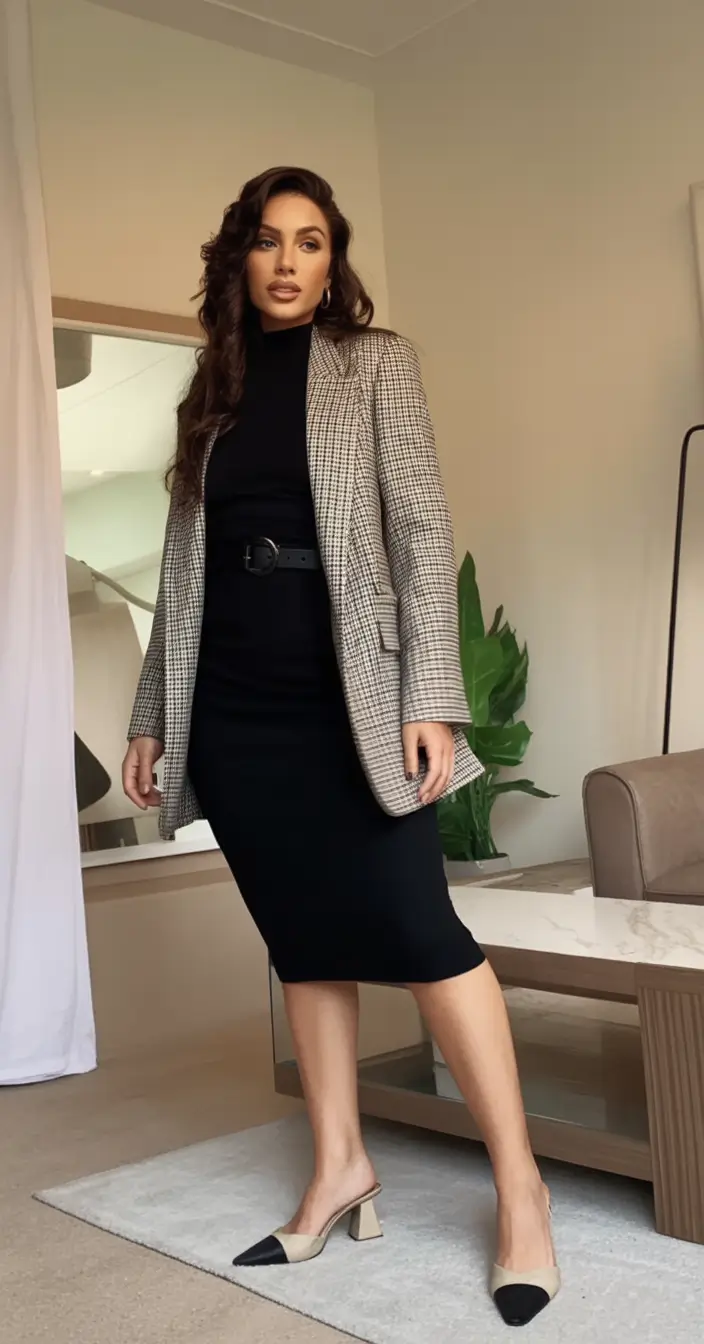 Office-ready fall outfits ideas for work in 2025 Heritage Blazer and Soft Knit Dress