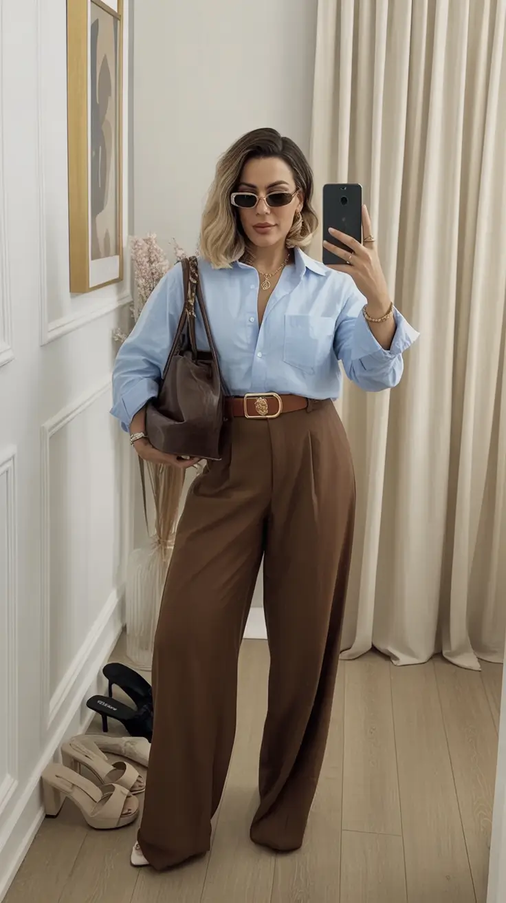 Office-ready fall outfits ideas for work in 2025 Power Browns and Crisp Blues