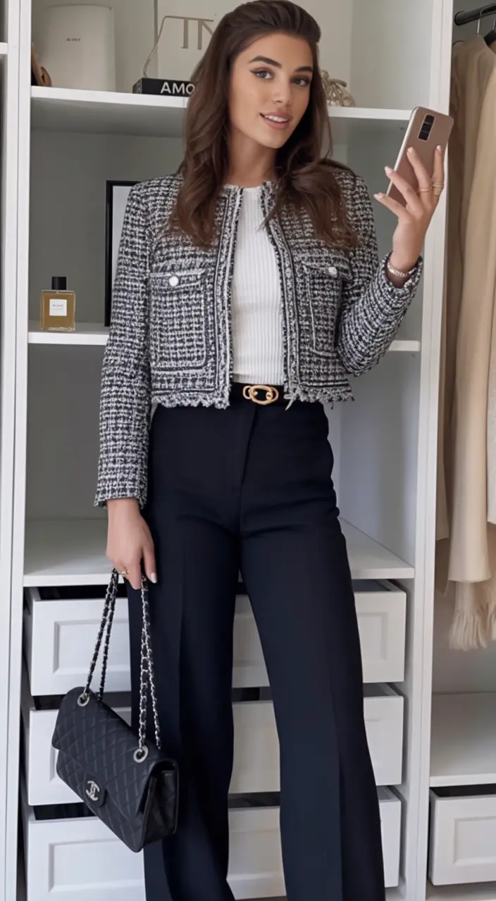 Office-ready fall outfits ideas for work in 2025 Tweed and Wide-Leg Sophistication