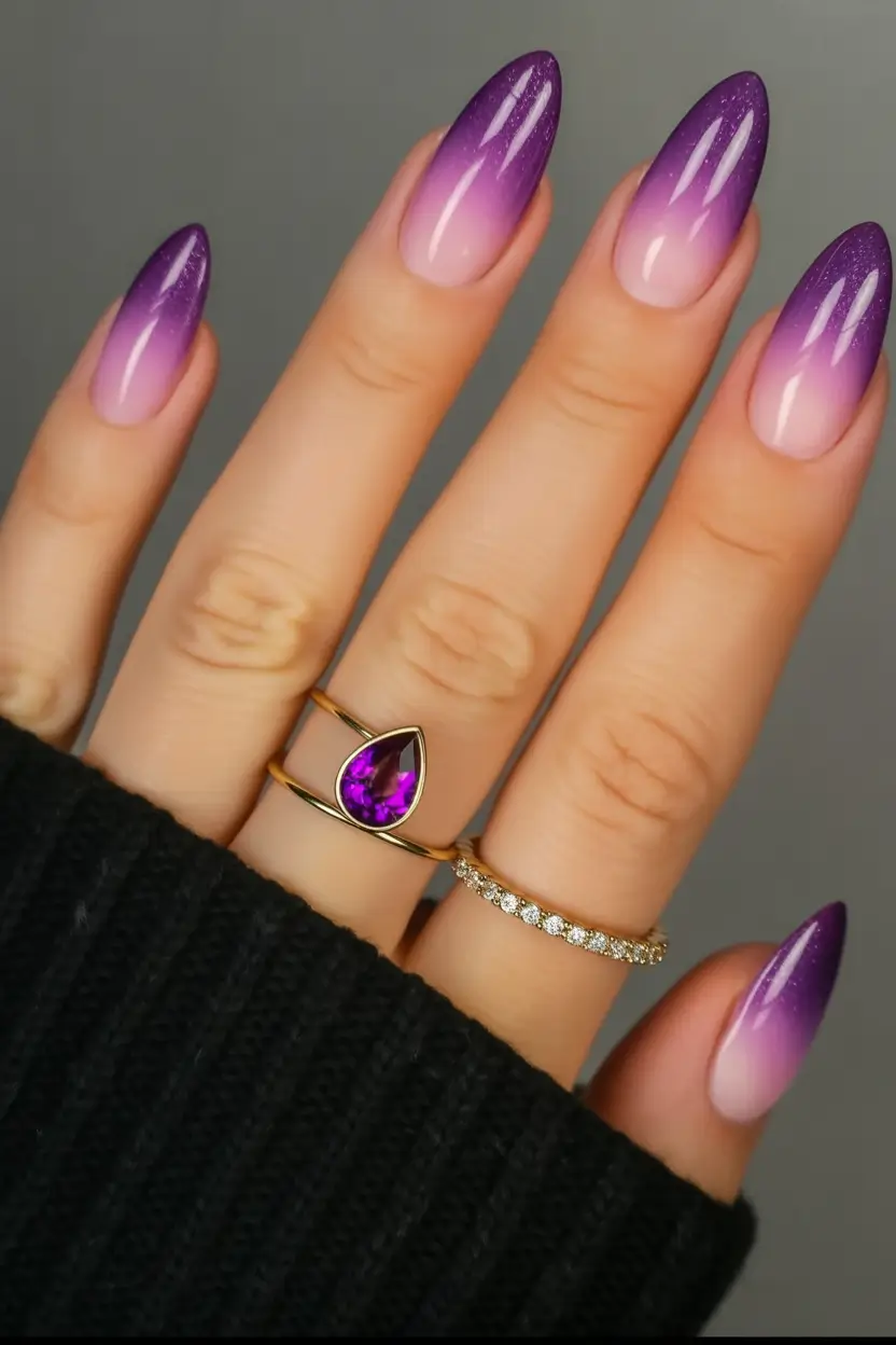 September 2025 Nail Colors Shades Velvety Purple Ombre with Autumn Sparkle