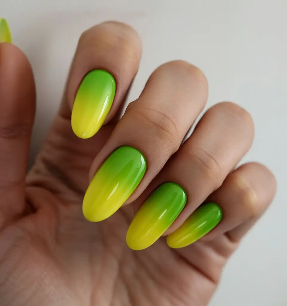 September 2025 Nail Colors Shades Fresh Green-to-Lemon Ombre