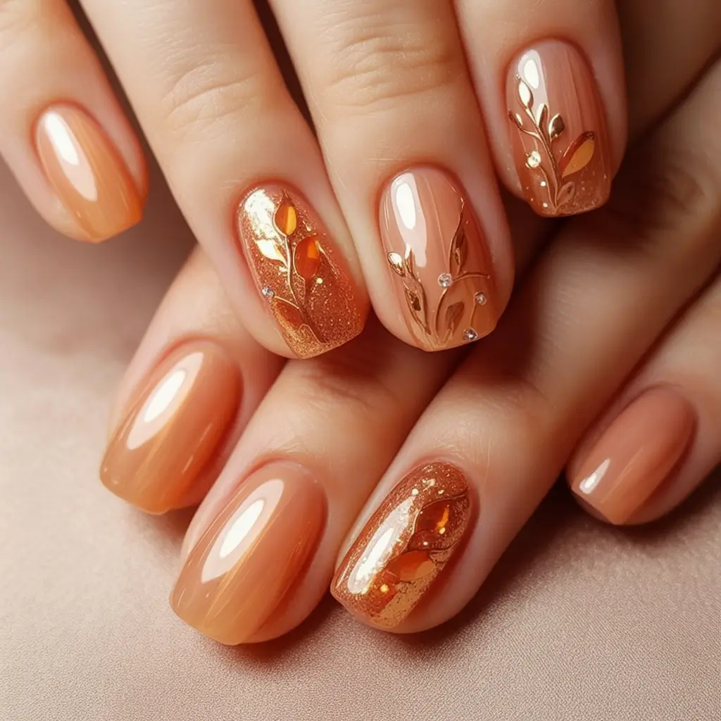 September 2025 Nail Colors Shades Golden Caramel Leaves