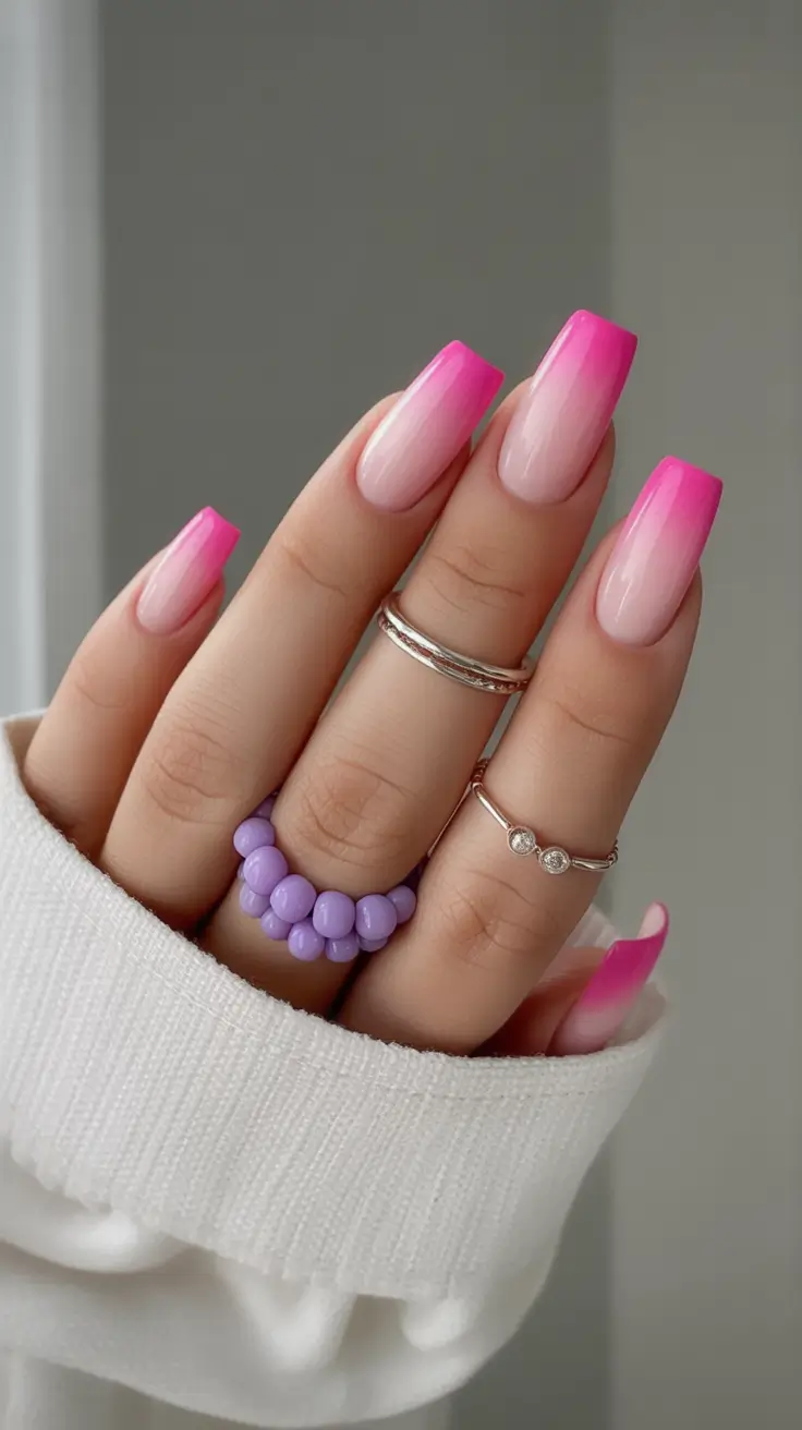 September 2025 Nail Colors Shades Bright Pink Ombre Tips