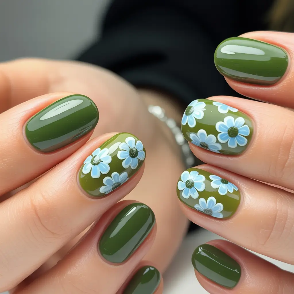 short fall nails trends 2025 olive blue florals