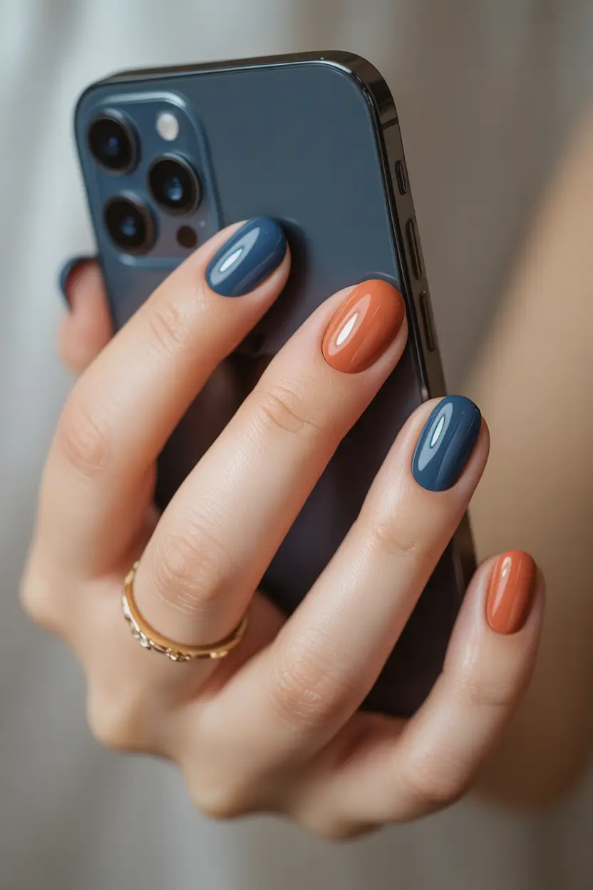 short fall nails trends 2025 Two-Tone Navy and Rust