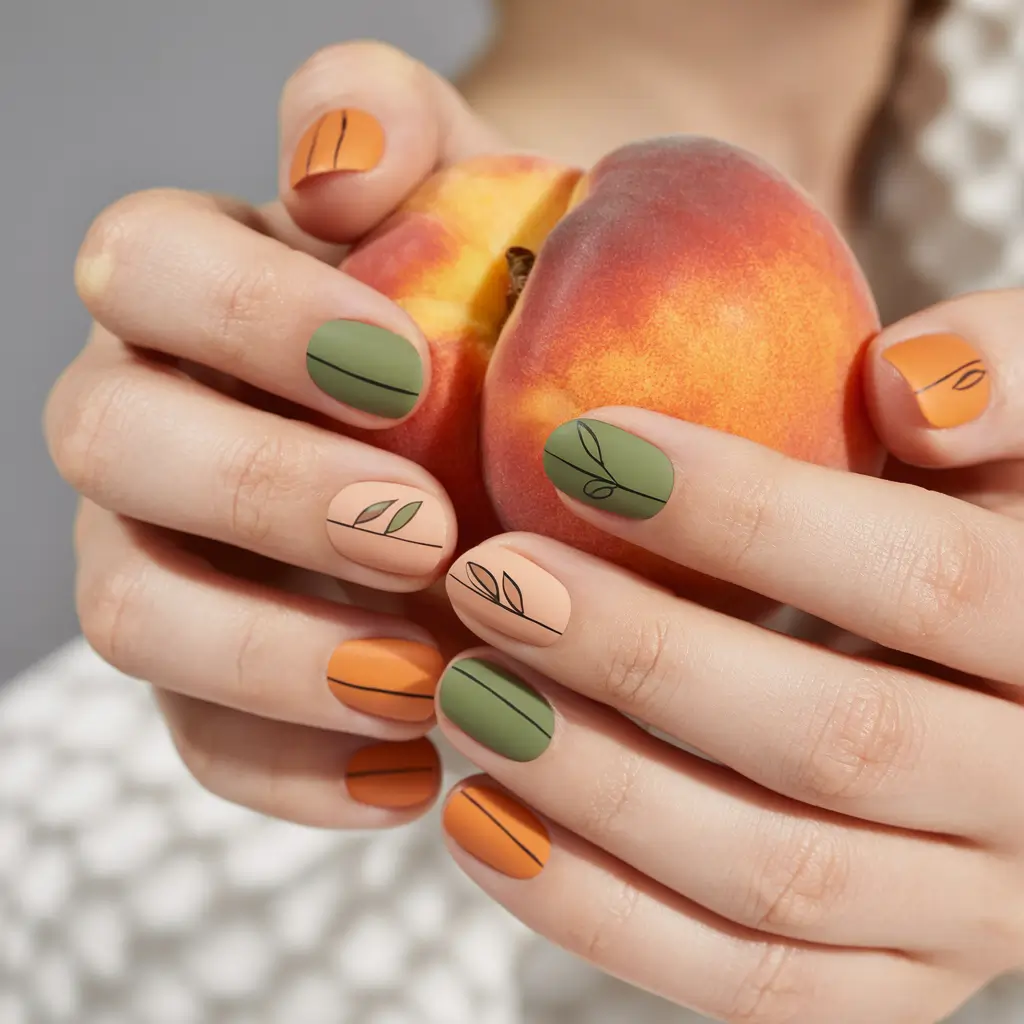 short fall nails trends 2025 Matte Peach Olive Mix