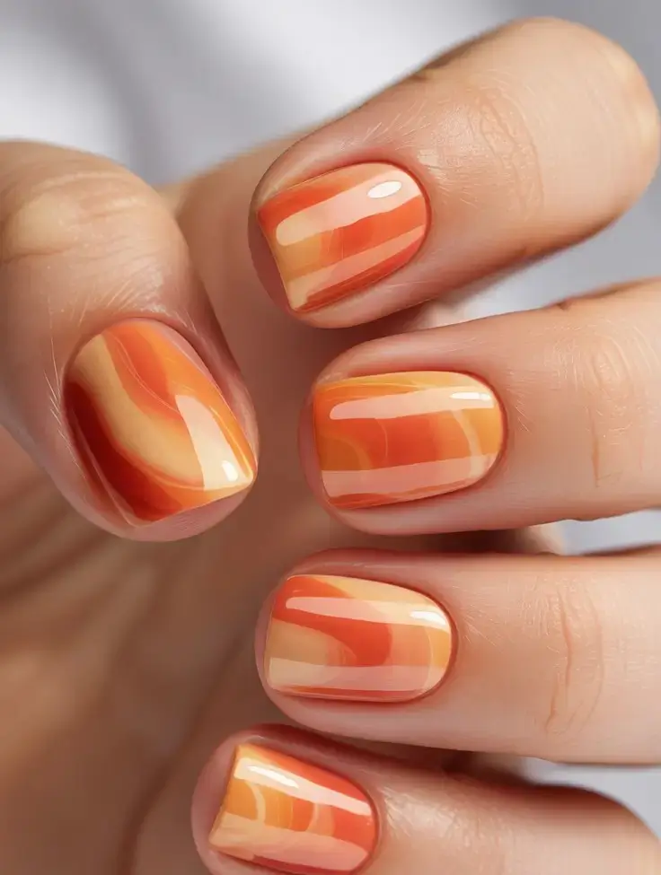 short fall nails trends 2025 Retro Swirls Pumpkin Shades