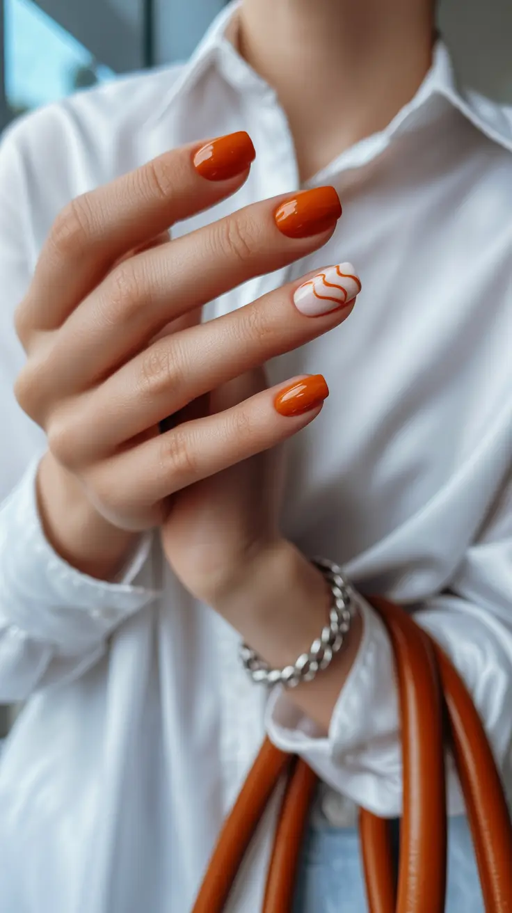 short fall nails trends 2025 Burnt Orange Minimal Waves