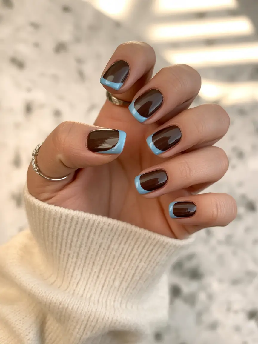 short fall nails trends 2025 chocolate blue tips