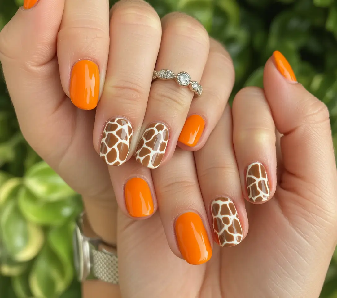 short fall nails trends 2025 giraffe orange