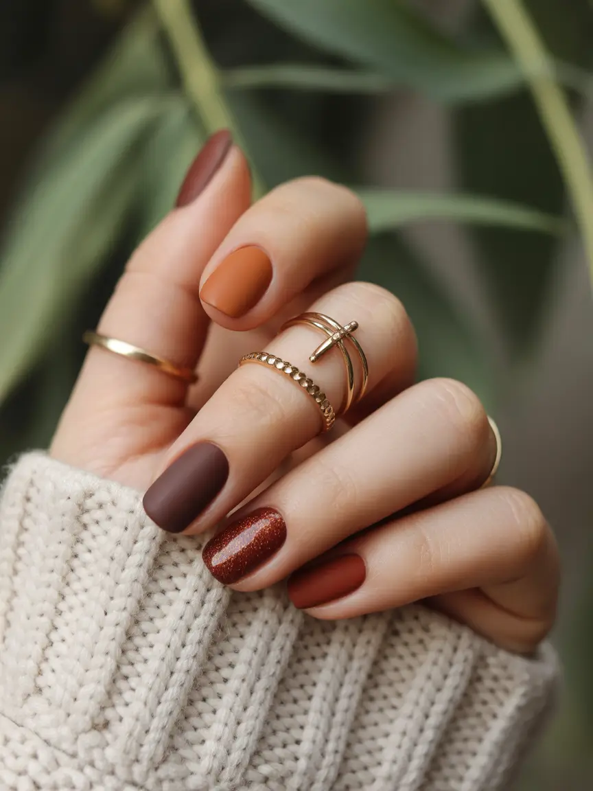short fall nails trends 2025 warm matte browns