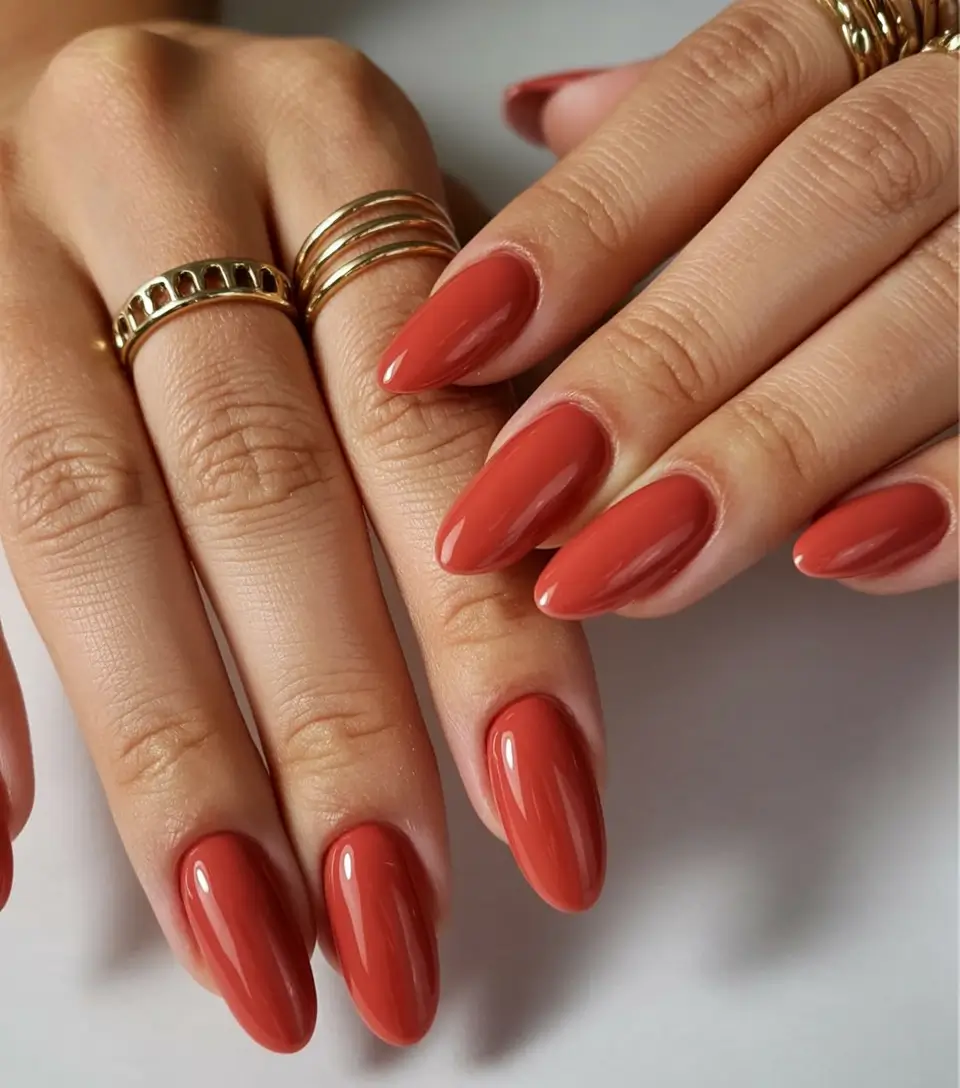 Trendy Fall Green Nail Designs 2025 Rust Toned Almond Perfection