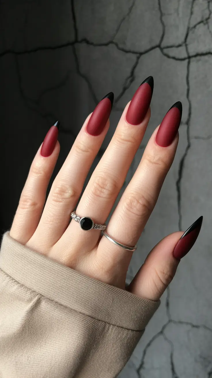 Stylish Fall 2025 Manicure Ideas Velvet Burgundy with Noir Tips