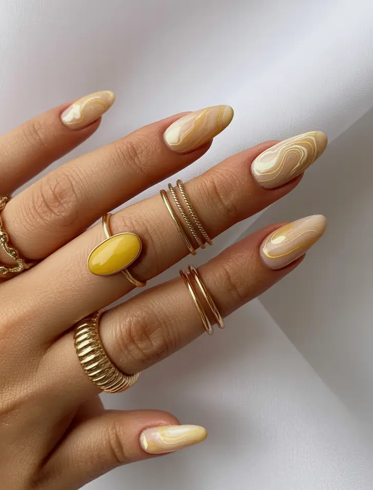 Stylish Fall 2025 Manicure Ideas Golden Swirl Elegance