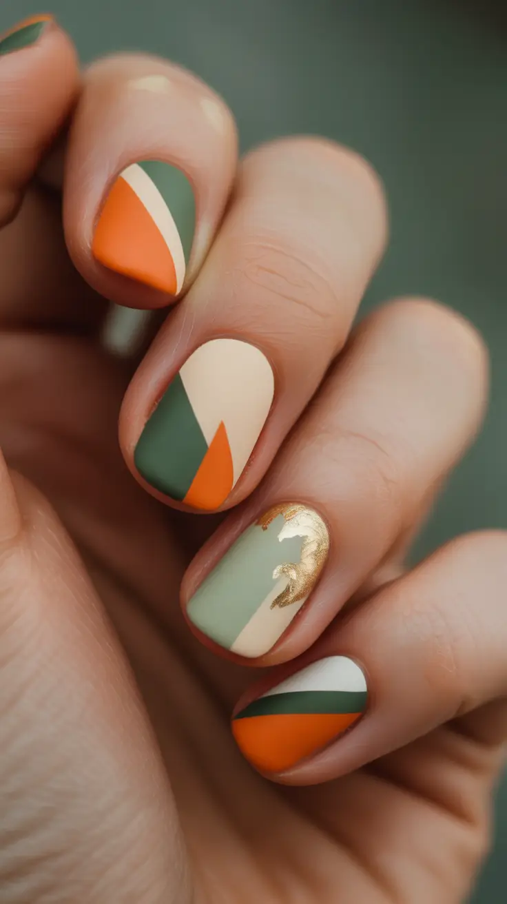 Stylish Fall 2025 Manicure Ideas Geometric Harvest Tones