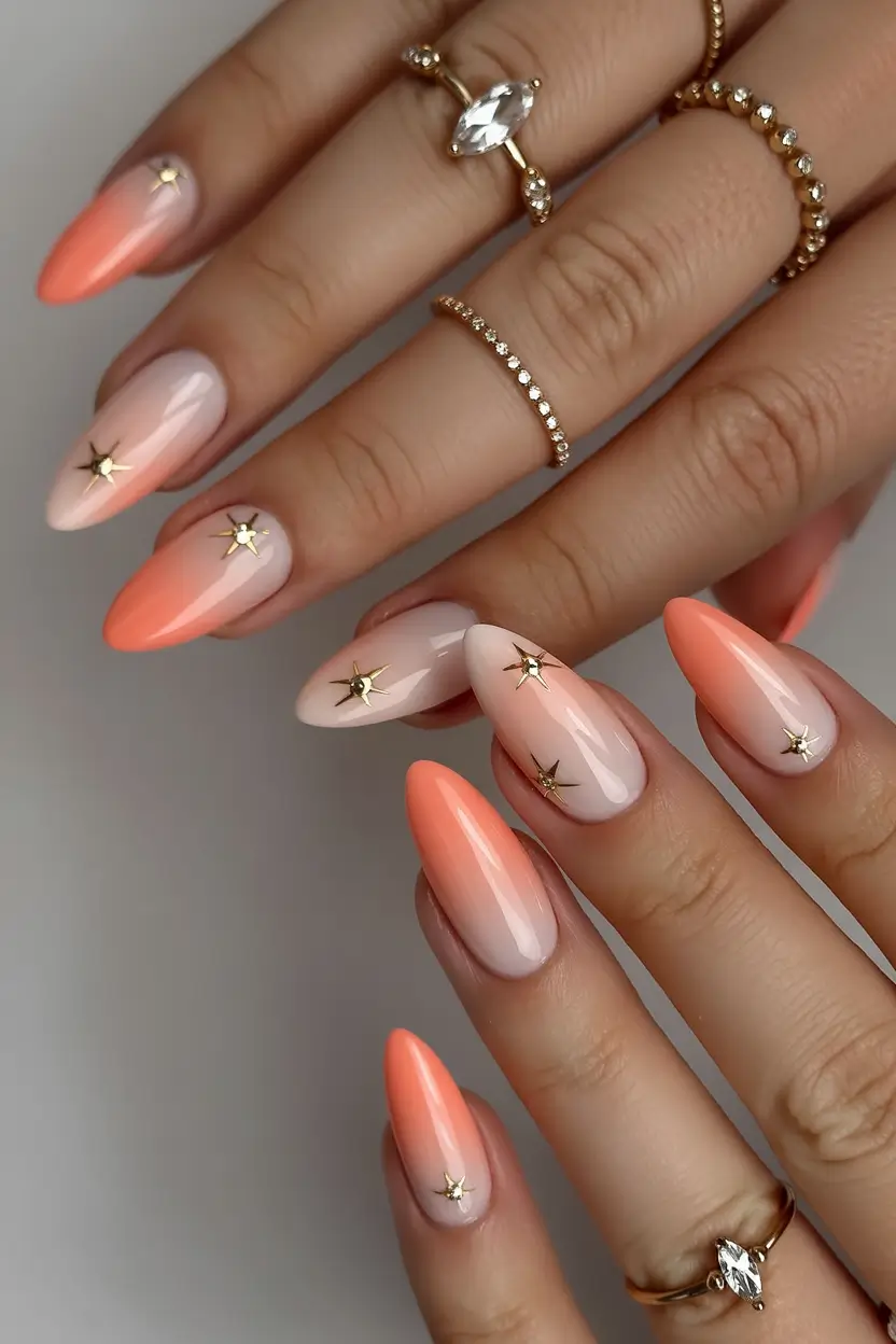 Stylish Fall 2025 Manicure Ideas Peachy Stars on Nude