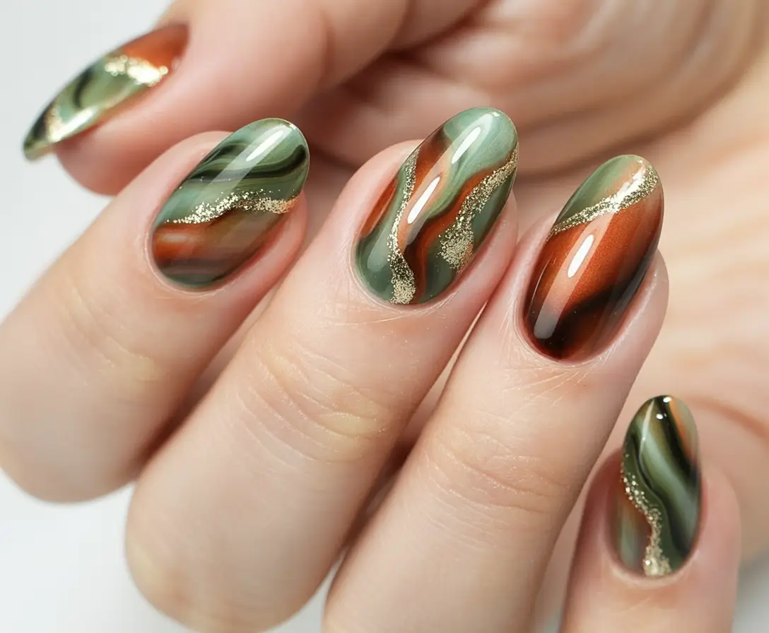 Stylish Fall 2025 Manicure Ideas Earthy Marble Luxe