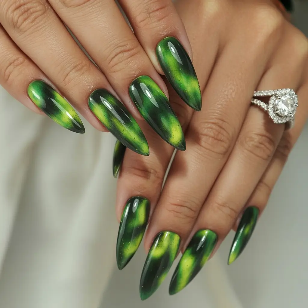 Stylish Fall 2025 Manicure Ideas Emerald Flame Energy