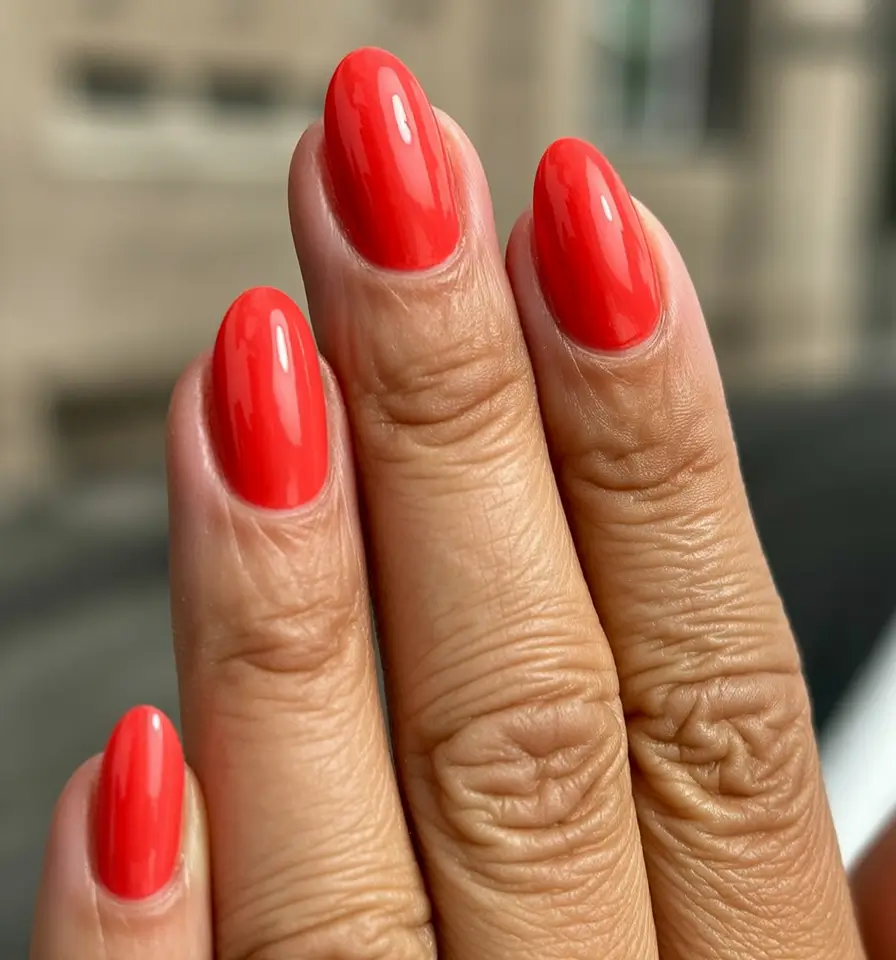 Trendy Fall Green Nail Designs 2025 Bright Coral Accent with Green Energy