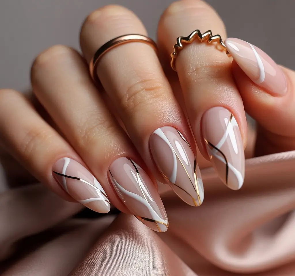 Stylish Fall Oval Shape Nail Designs 2025 Chic Lines Oval Elegance