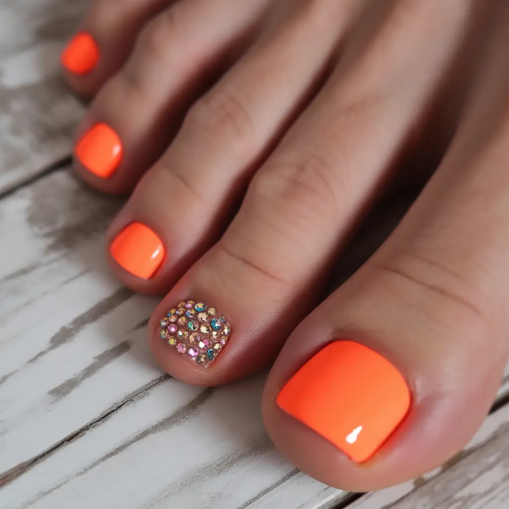 Stylish Minimalist Fall Nails 2025 Bold Neon with Rhinestone Accent