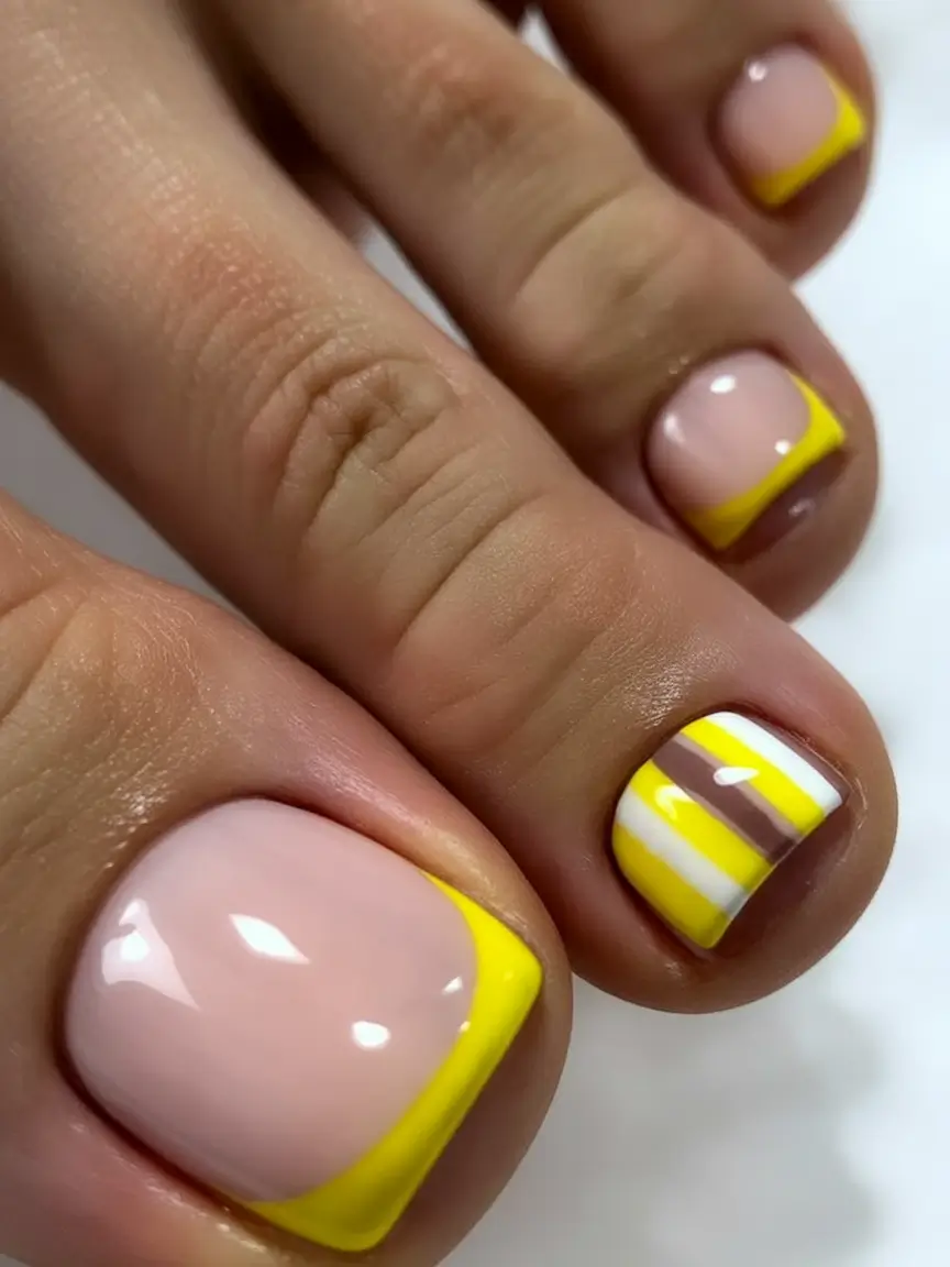 Stylish Minimalist Fall Nails 2025 Yellow Striped French Tip