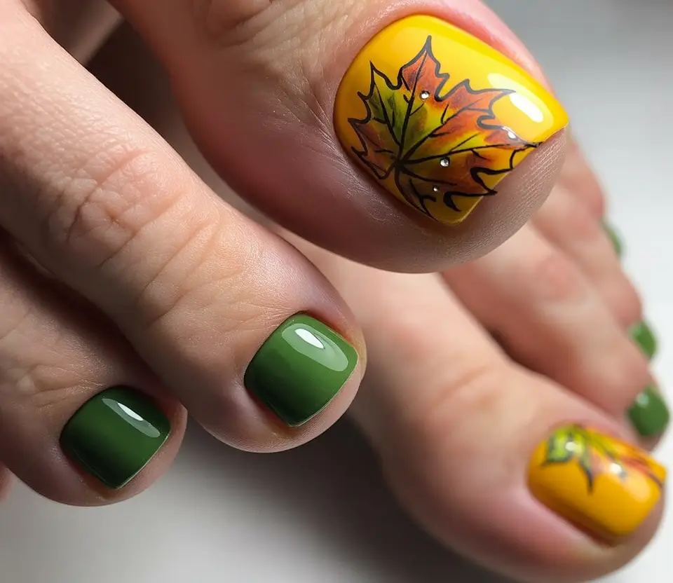 Stylish Minimalist Fall Nails 2025 Golden Maple Pedicure