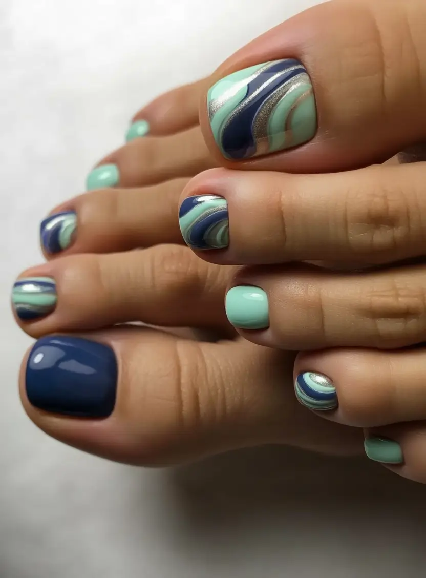Stylish Minimalist Fall Nails 2025 Ocean Swirl Marble