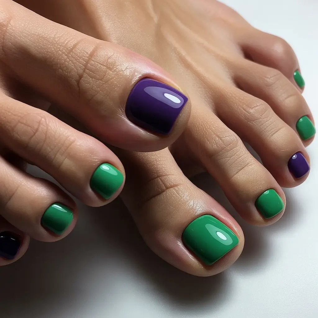 Stylish Minimalist Fall Nails 2025 Green and Purple Contrast
