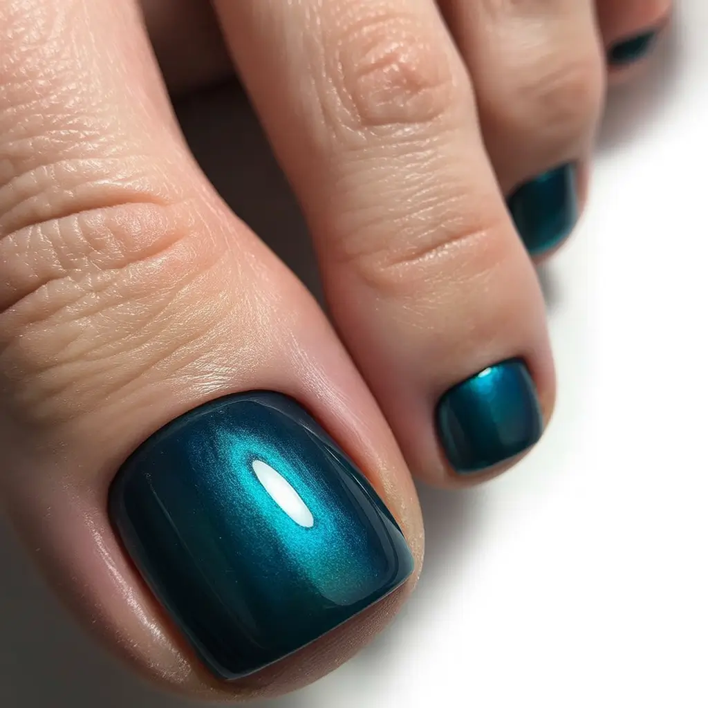 Stylish Minimalist Fall Nails 2025 Teal Metallic Glow