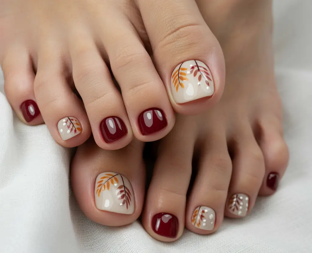 Stylish Minimalist Fall Nails 2025 Autumn Leaves and Burgundy