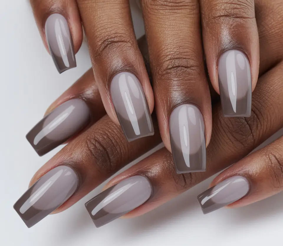 Stylish Neutral Fall Nails 2025 Elegant Taupe Square Fade